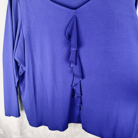 Susan Graver Top Women 3X Blue Liquid Knit Ruffle Long Sleeve Office Stretch - Picture 4 of 12